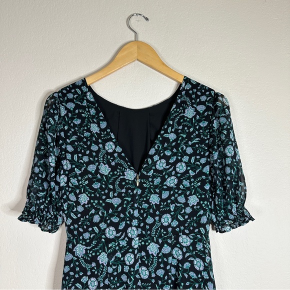 DRAPER JAMES green and black Fall Vines tiered ruffle midi dress 4 - Picture 6 of 11